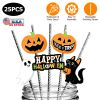 25Pcs Halloween Party Striped Decorative Straws Disposable Drinking Straws Paper Straw Decor Happy Halloween Ghost Lantern Black Cat Halloween Party S