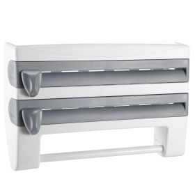 1Pc Kitchen Roll Dispenser Paper Roll Holder Plastic Wrap Film Foil Paper Organizer With Cutter Wall Mounted For Kitchen Bathroom