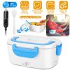 Electric Heating Lunch Box Food Heater Container Travel Thermal Bento Box Portable Food Warmer w/ 2 Removable Compartments 1 Free Spoon 1L