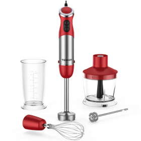 5 In 1 Immersion Blender Handheld 12 Speed Mode Hand Blender, Stainless Steel Blade With Mixing Beaker,