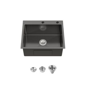 Stainless Steel Kitchen Sink, Single Bowl, Undermount Handmade Sink In Black, With US Standard Drain And Hook, LS-SSBL02