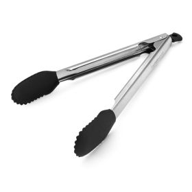 11-inch Silicone Tip Locking Food Tongs in Black and Stainless Steel
