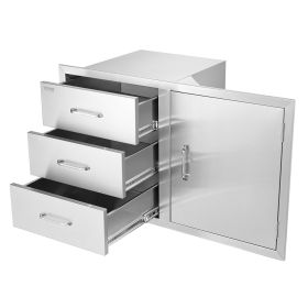 VEVOR Outdoor Kitchen Door Drawer Combo 38.3''W x 22.7''H x 20.7''D, BBQ Access Door/Triple Drawers Combo with Stainless Steel Handles