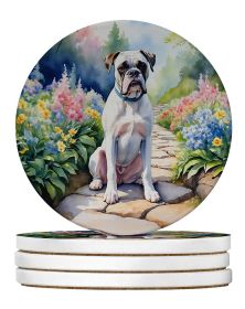 White Boxer Spring Path Large Sandstone Coasters Pack of 4 Absorbent Round Coasters Decor Gifts for Men or Women, 4 in, Multicolor
