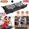 2000W Electric Dual Burner Portable Coil Heating Hot Plate Stove Countertop RV Hotplate With 5 Temperature Adjustments Portable Handles