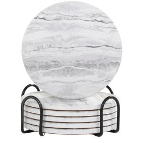 Ceramic Drink Coasters 6 PCS With Holder, Absorbent Marble Style Coaster Set For Coffee Table, Wooden Table, Cups And Home Decor (Option: MULTI)