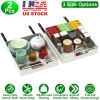 2Pcs Pull Out Cabinet Organizers Sliding Shelf Spice Rack Carbon Steel Roll Out Drawers Fixed with Adhesive Nano Film with Handle 55LBS Max Load