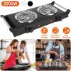 2000W Electric Dual Burner Portable Coil Heating Hot Plate Stove Countertop RV Hotplate With 5 Temperature Adjustments Portable Handles